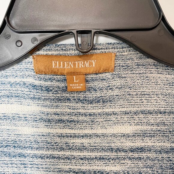 Ellen Tracy Gray Striped Drape Front Knit Cardigan Sweater L Womens Open Front - Picture 3 of 8